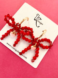 Red Beaded Bow Earrings Handmade in Chicago