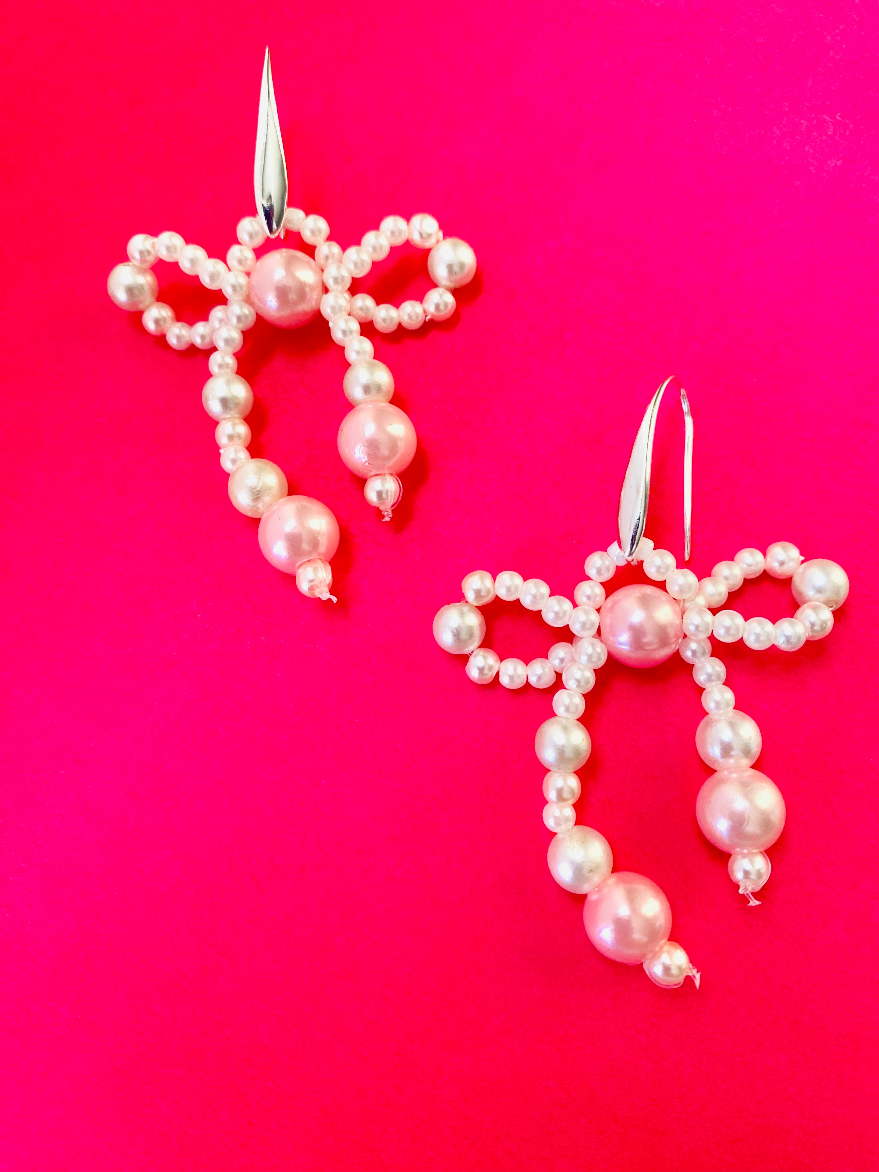Pink and White Bow Earrings