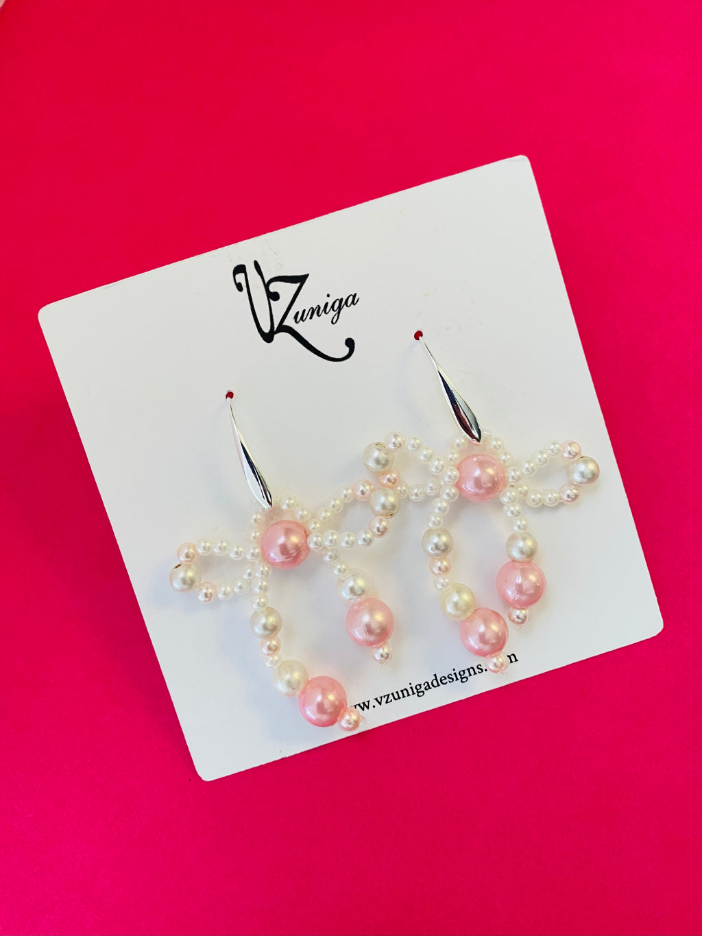 Pink and White Bow Earrings