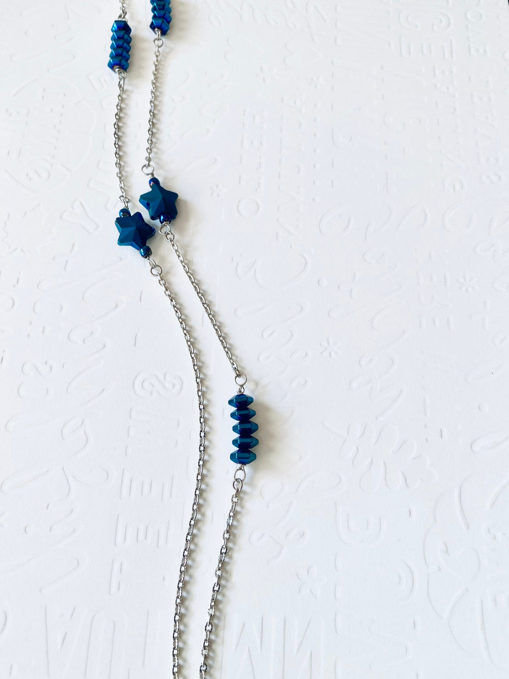 Handmade Blue Iridescent Star Necklace, Silver Chain, Patriotic Jewelry