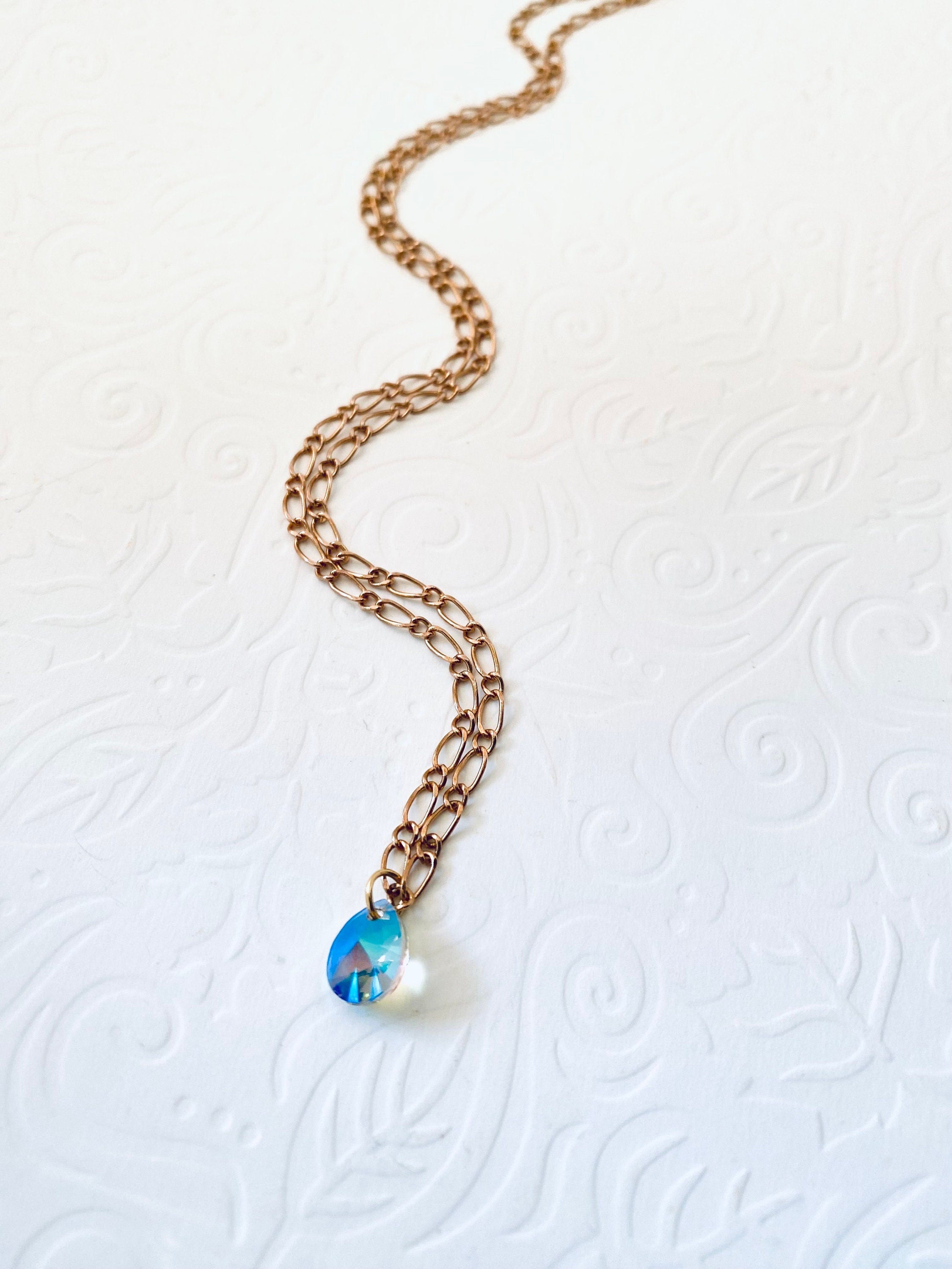 Swarovski Crystal Teardrop Necklace, Gold Plated Faceted Pendant