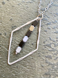 Dainty Silver Diamond Necklace, Black Hematite Beads, Two Tone