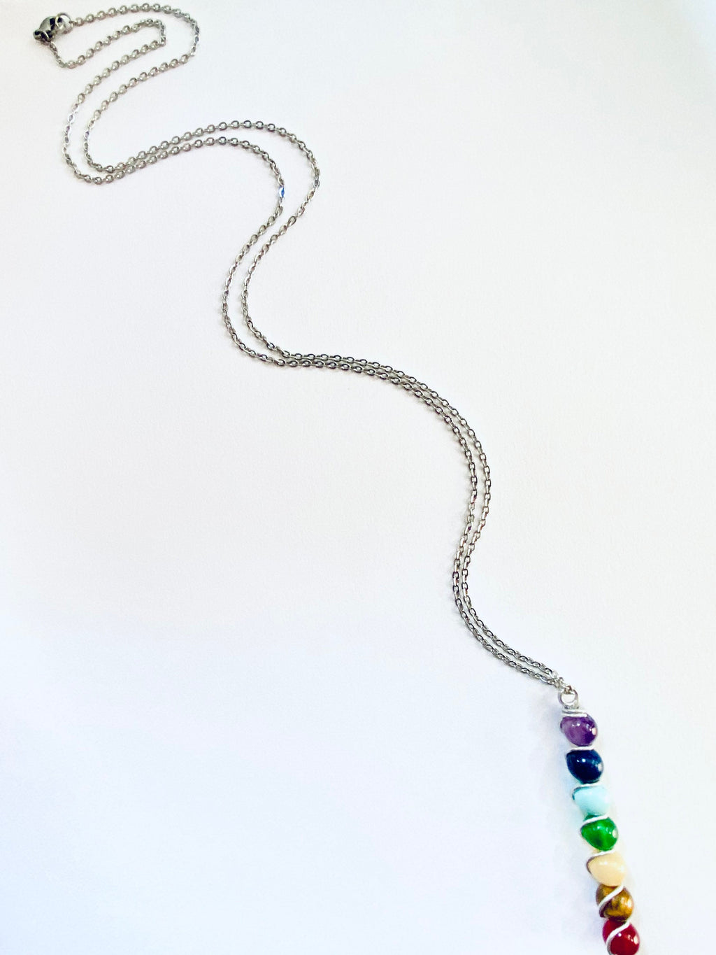 7 Chakra Gemstone Necklace, Spiritual Balance, Silver Plated Chain