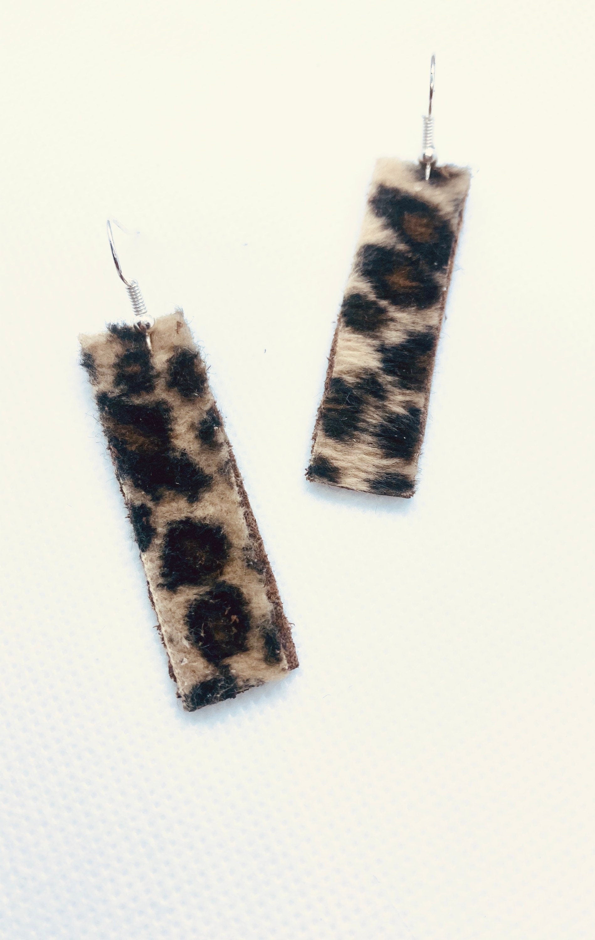 Faux Leopard Print Rectangular Earrings, Burgundy Back