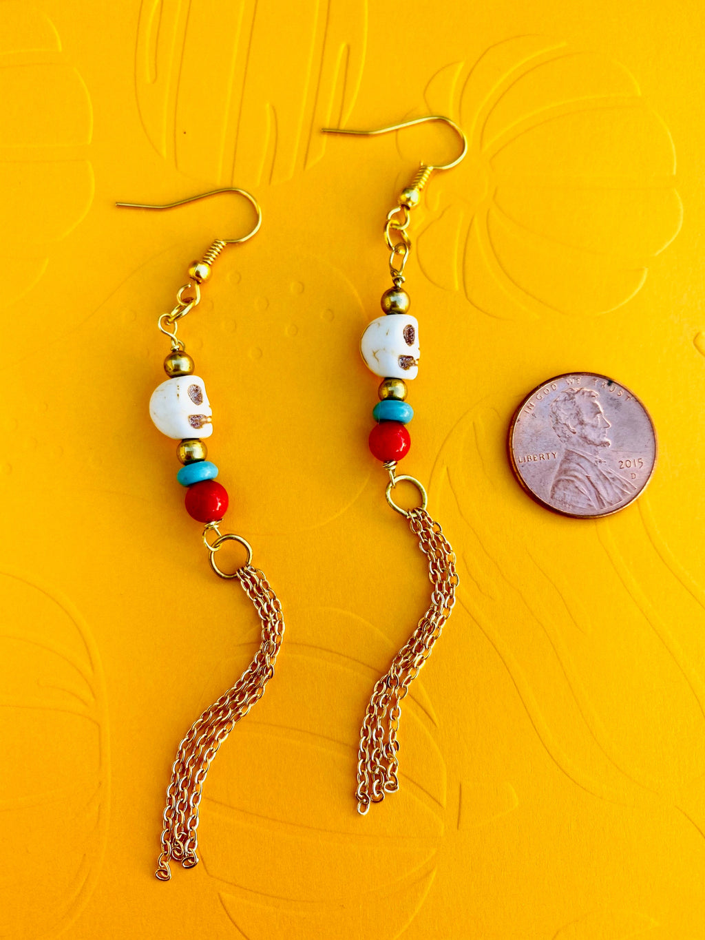 Day of the dead earrings, skull earrings, Halloween earrings, gifts for Halloween, gifts for day of the dead, gifts for fun, gold plated
