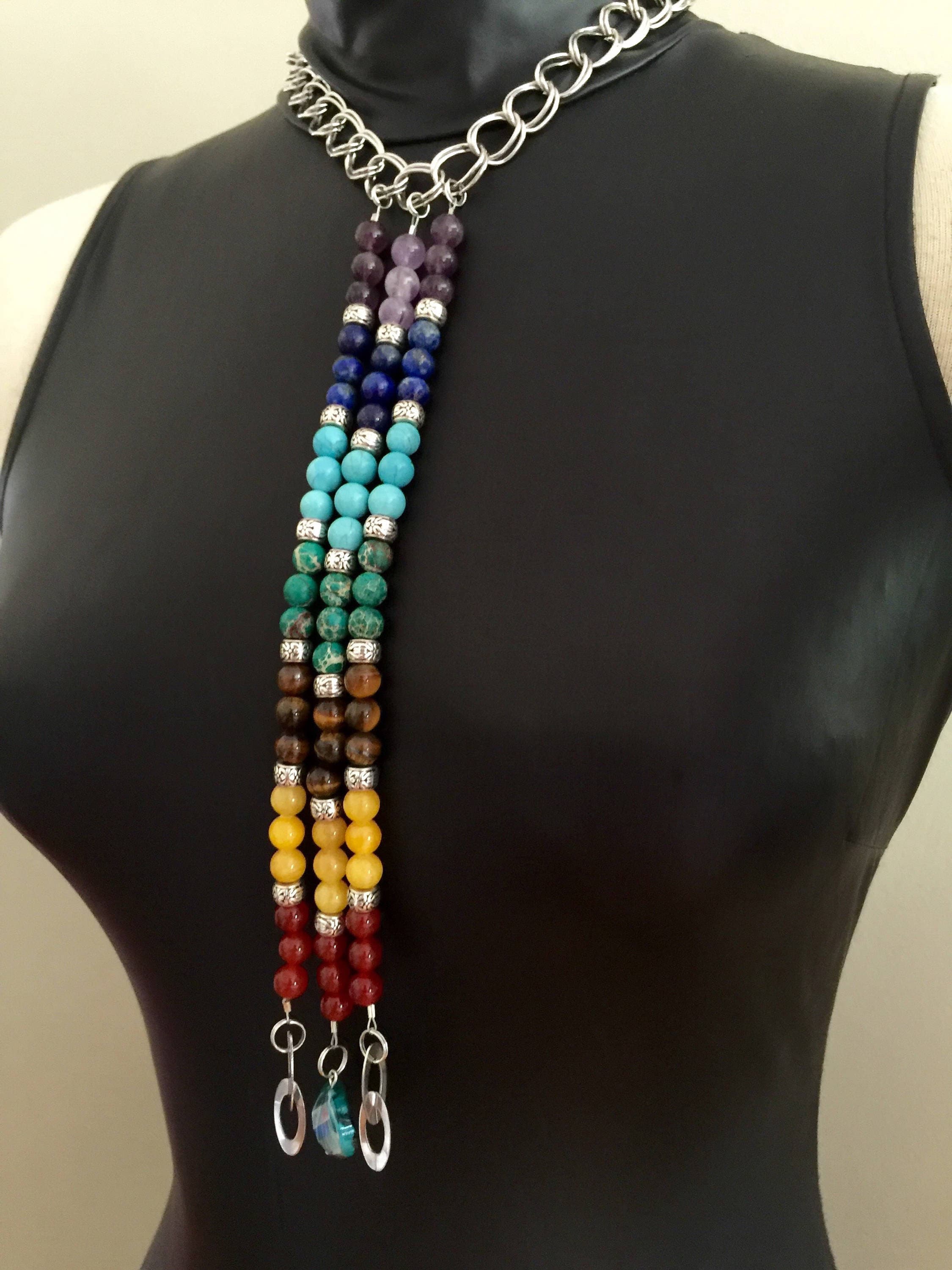 7 Chakra Necklace for Spiritual Balance, Gemstone Silver plated Necklace, Necklace with a meaning, Jewelry with a meaning, Healing jewelry