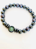 Jade Hematite Gemstone Stretch Bracelet, Unisex Healing Jewelry