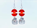 Halloween Pumpkin Earrings, Orange Beads, Silver Plated, Festive
