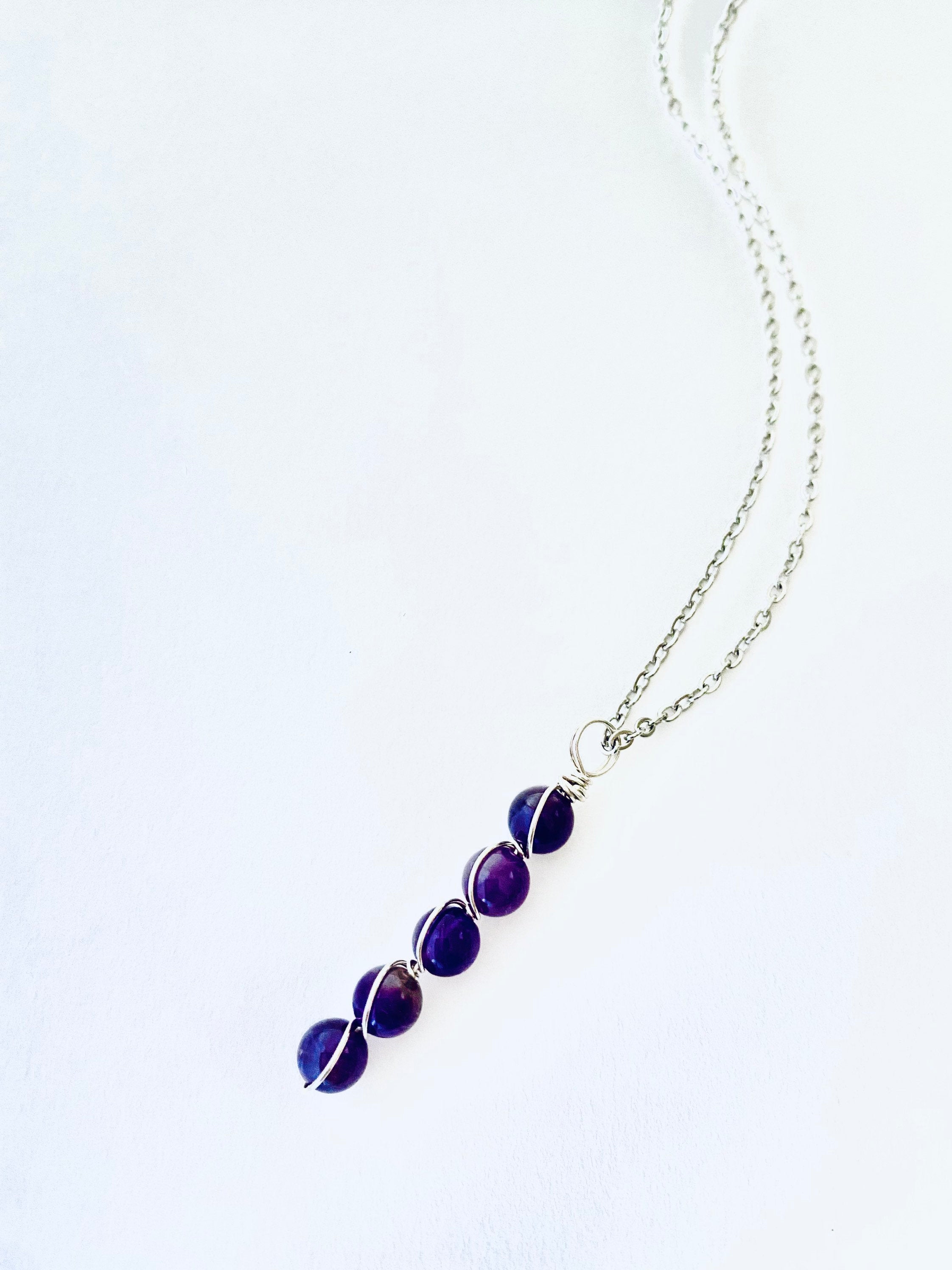 Amethyst Gemstone Necklace, Sterling Silver Wrapped, Spiritual Balance
