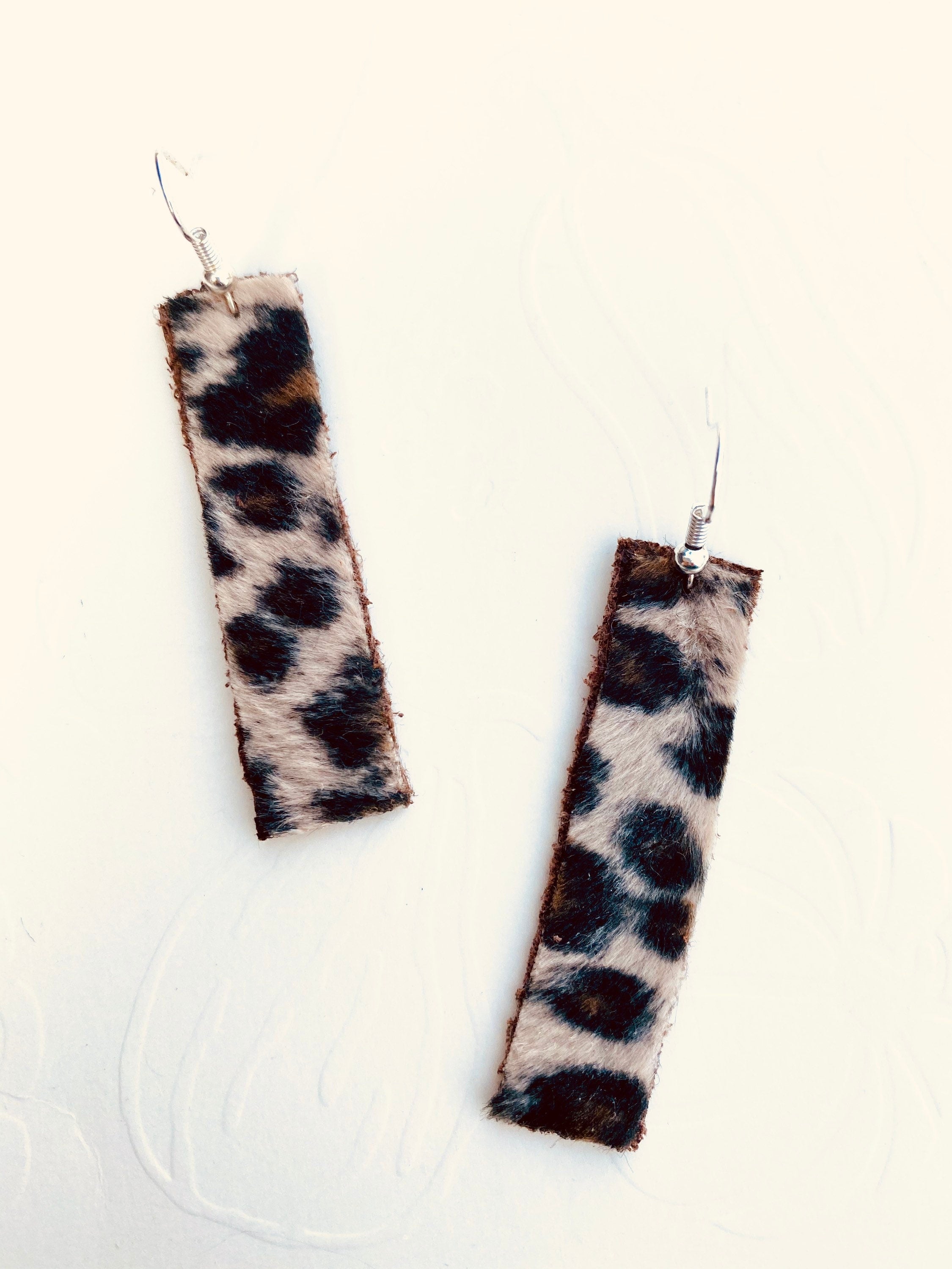 Faux Leopard Print Rectangular Earrings, Burgundy Back