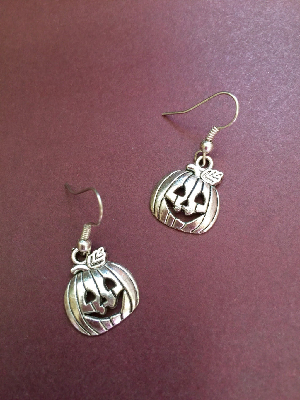 Silver Plated Halloween Pumpkin Earrings, Fun Jewelry
