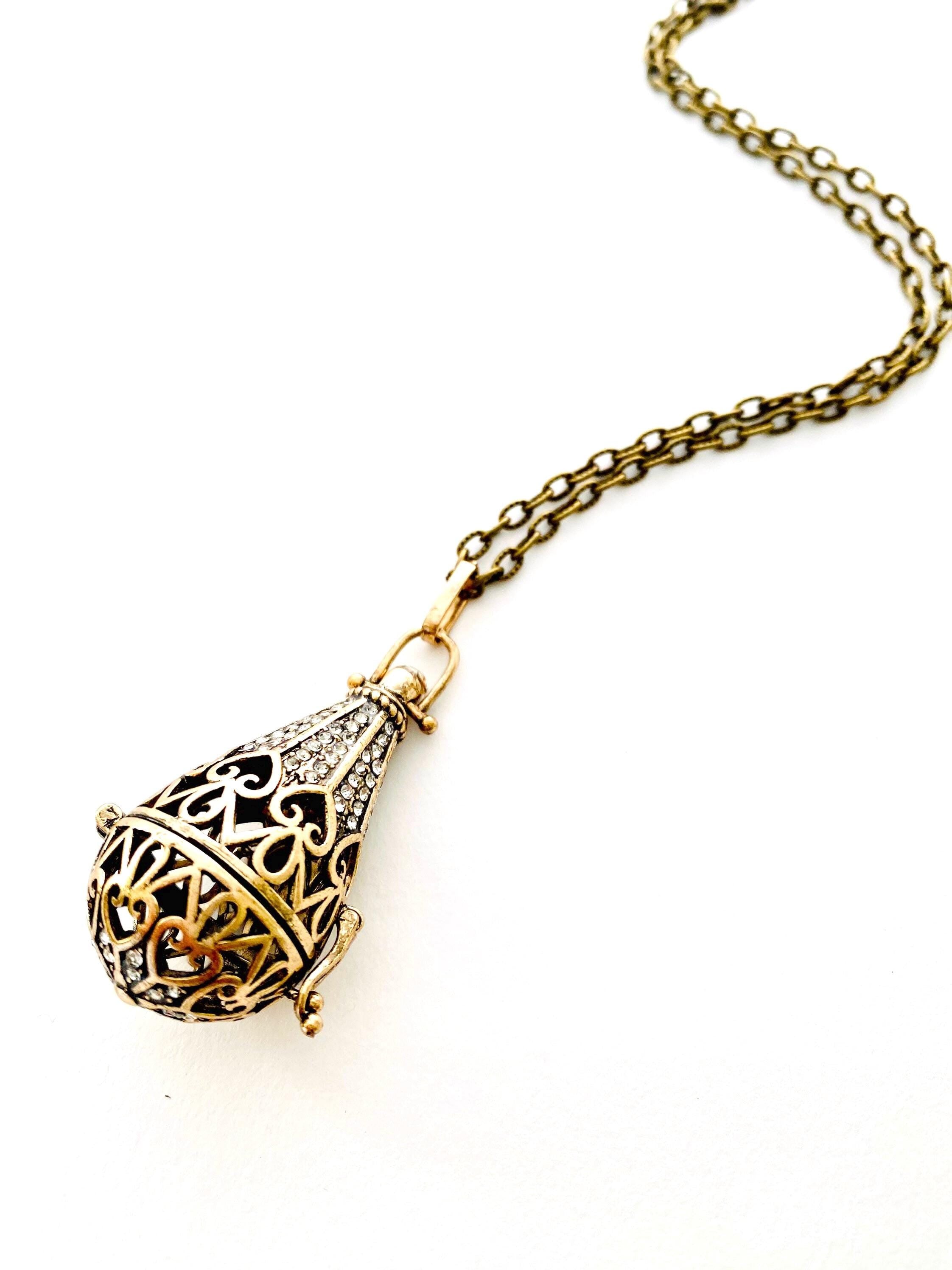 Steampunk Brass Prayer Box Necklace, Secret Compartment Locket (30 inch Chain)