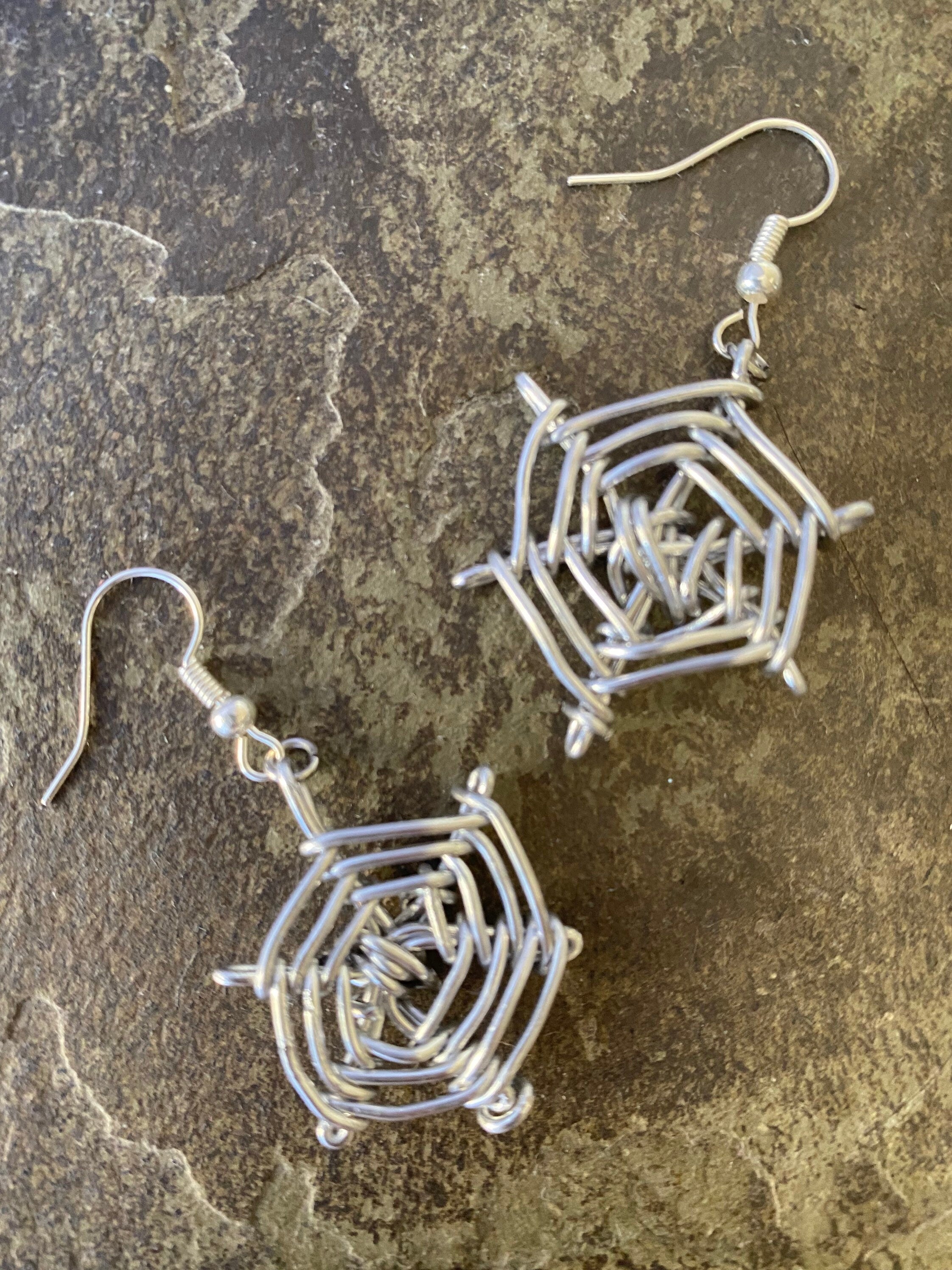 Handmade Silver Plated Spider Web Halloween Earrings