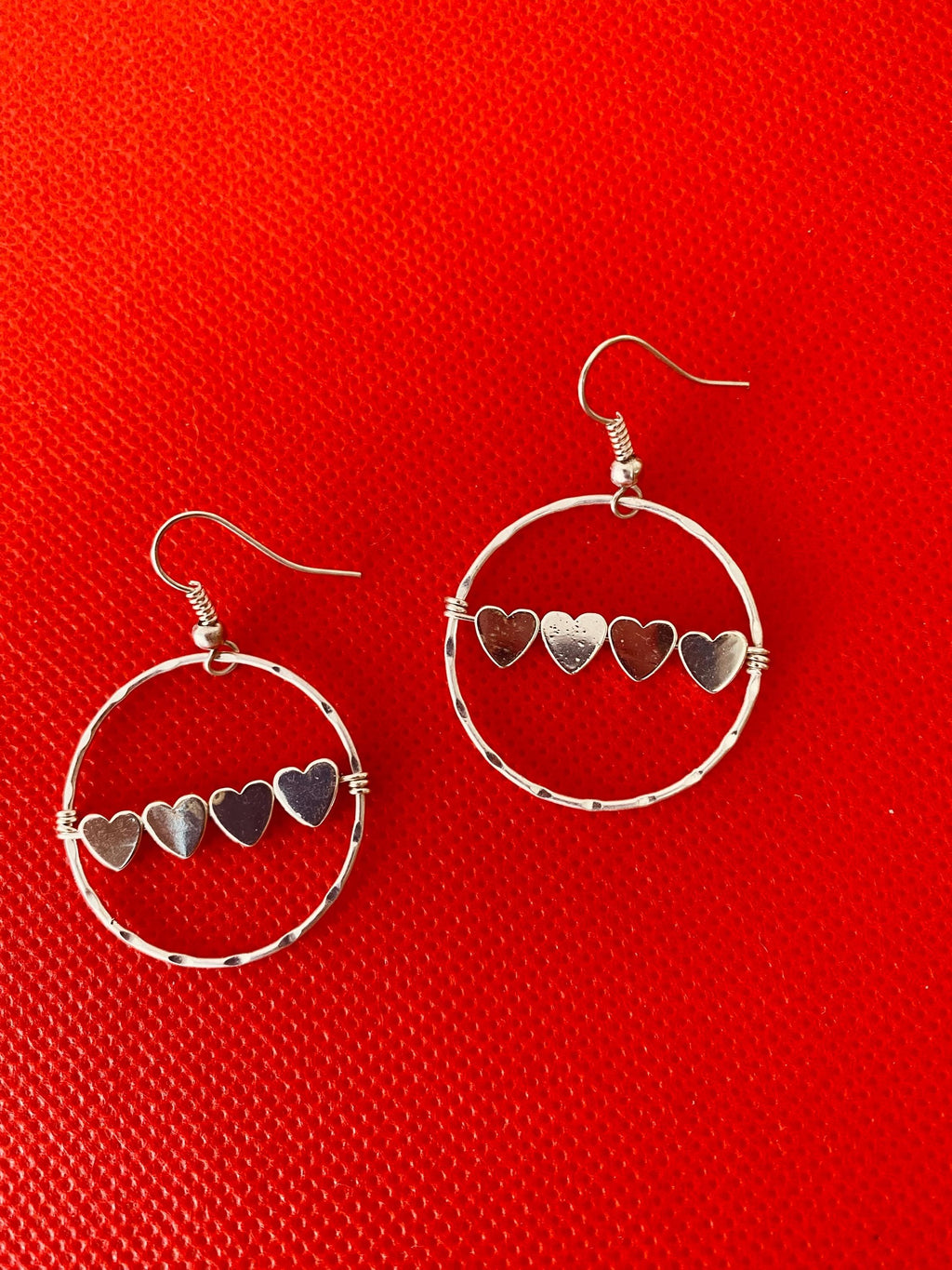 Red Glass Heart Earrings, Silver Plated Hook, Czech Crystals