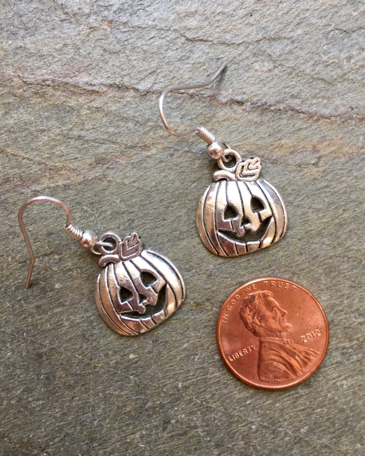 Silver Plated Halloween Pumpkin Earrings, Fun Jewelry