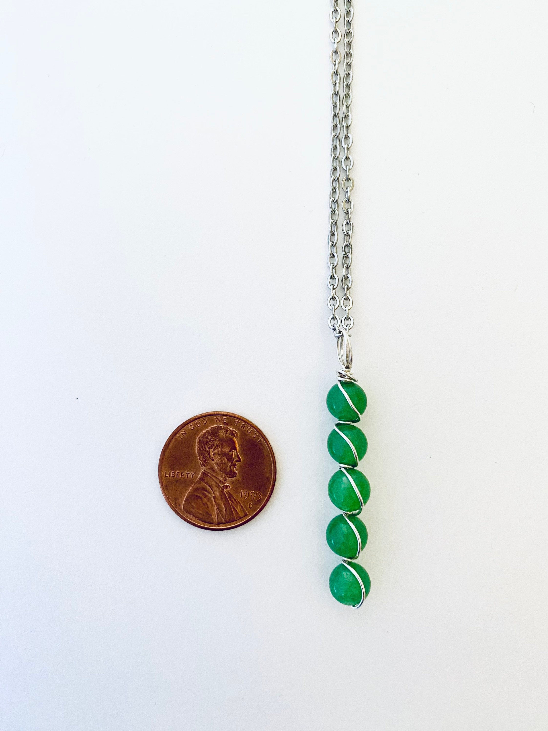 Green Jade Gemstone Necklace, Sterling Silver Wire Wrapped, Spiritual Jewelry