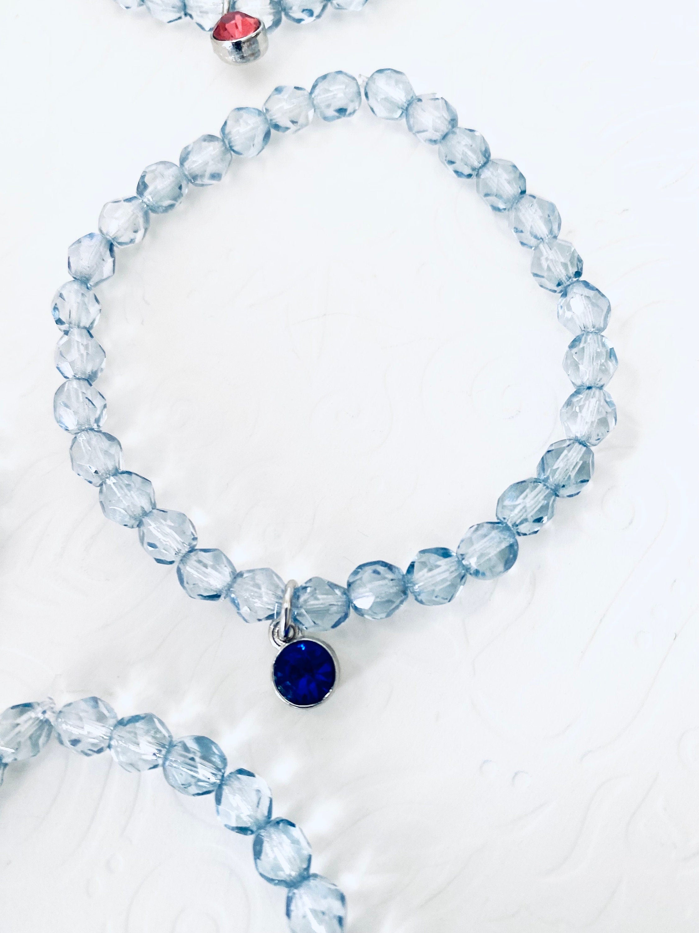 Birthstone Charm Bracelet, Silver Plated Beaded Crystal Bracelet, Birthstone jewelry, gifts for all