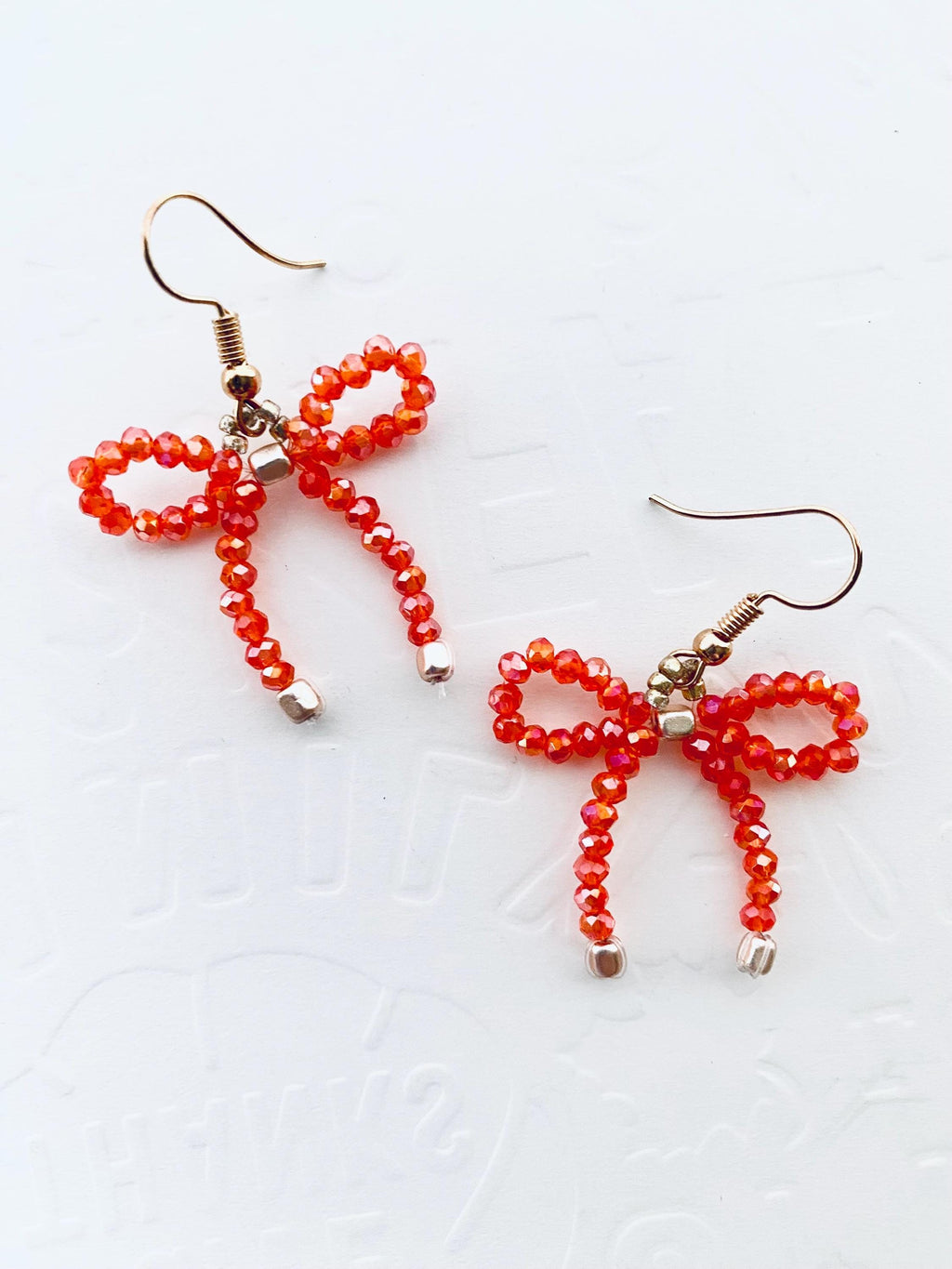 Halloween Crystal Bow Earrings, Orange Beaded Festive Jewelry