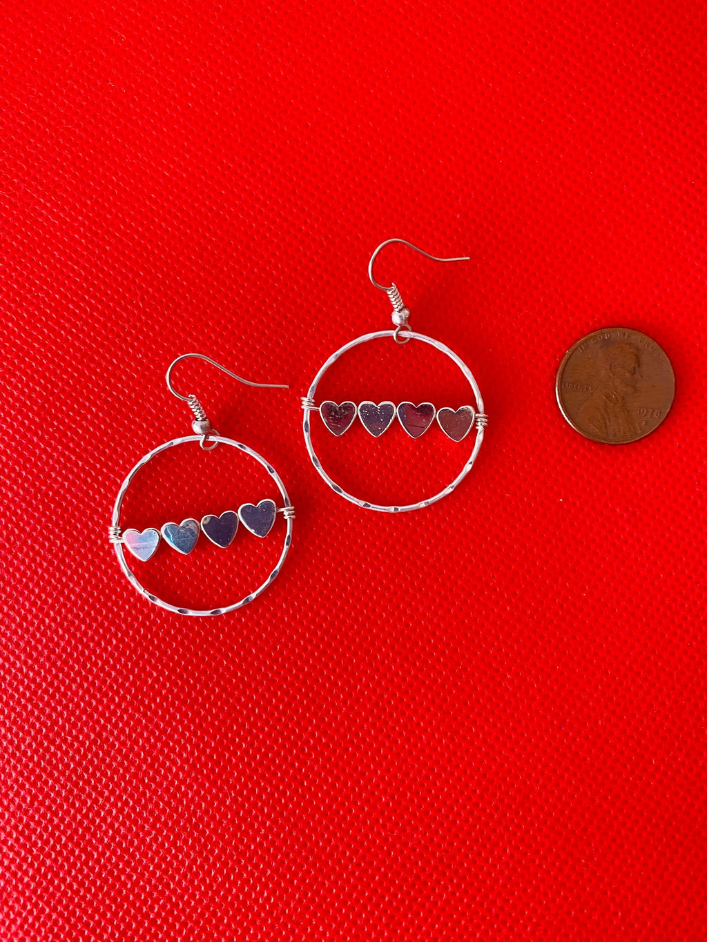 Red Glass Heart Earrings, Silver Plated Hook, Czech Crystals