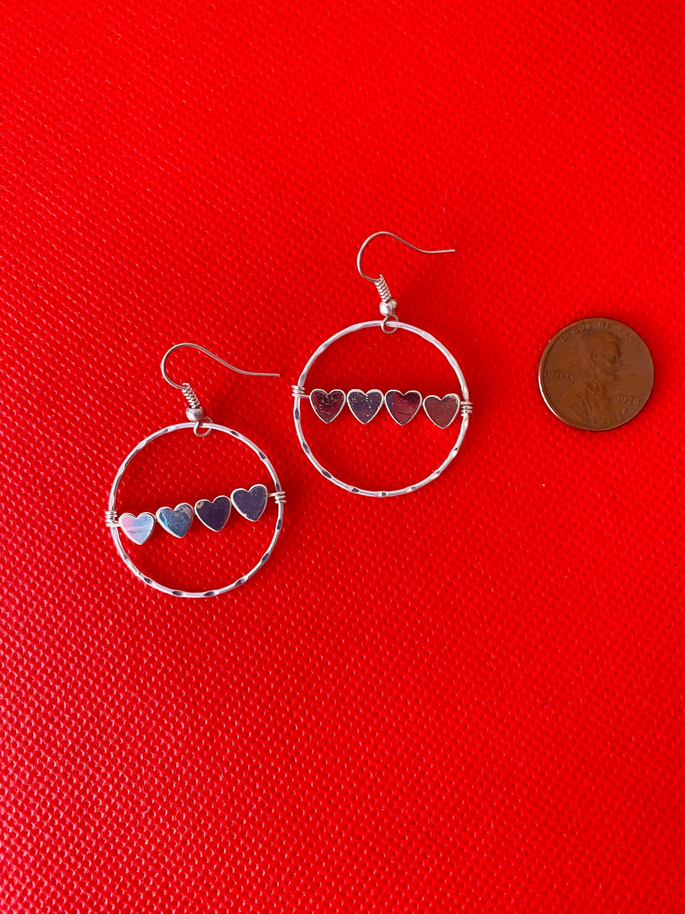 Red Glass Heart Earrings, Silver Plated Hook, Czech Crystals