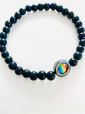 Onyx Pride Bracelet, Rainbow Resin Bead, LGBT Stretch Bracelet