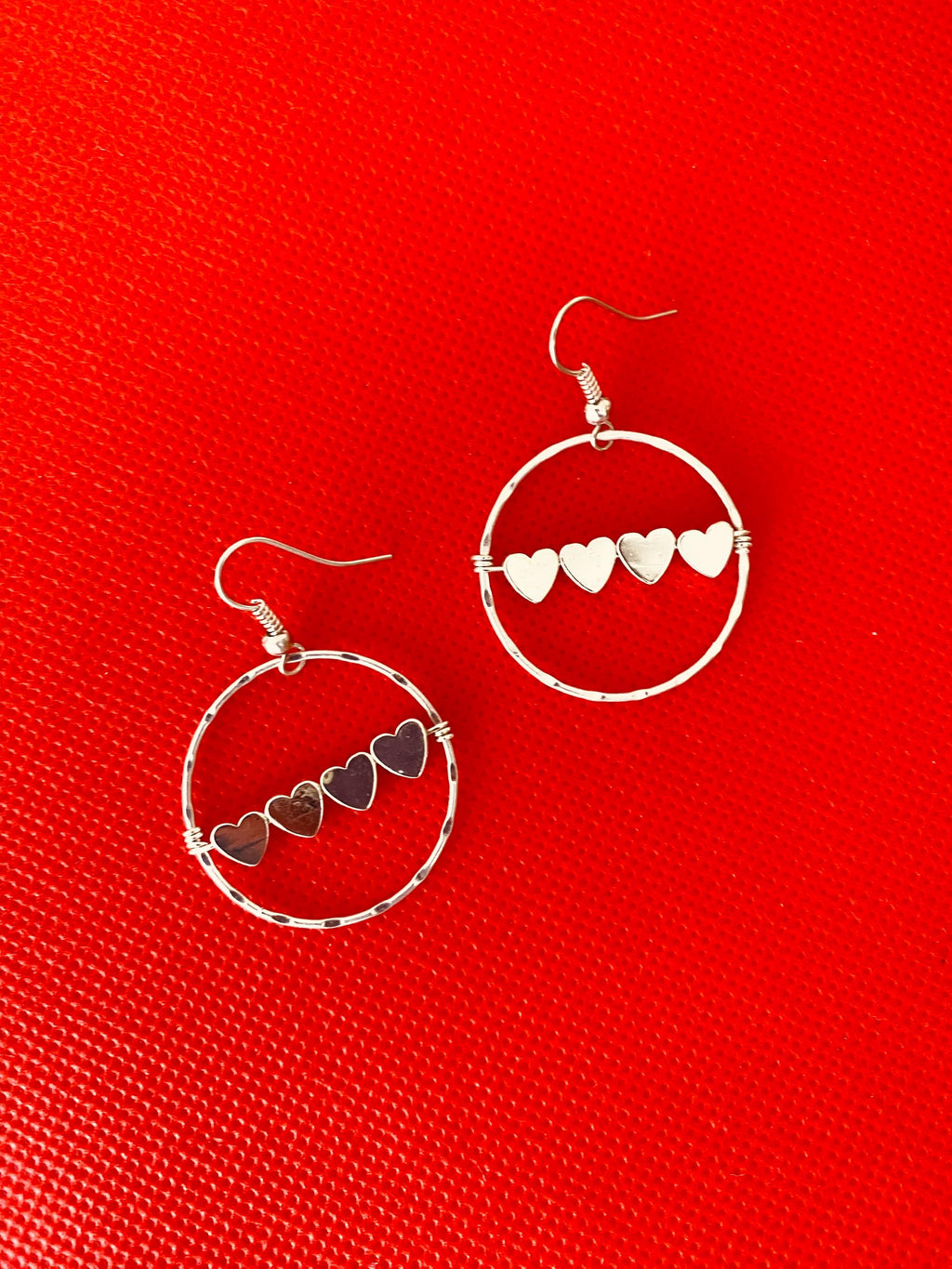 Red Glass Heart Earrings, Silver Plated Hook, Czech Crystals