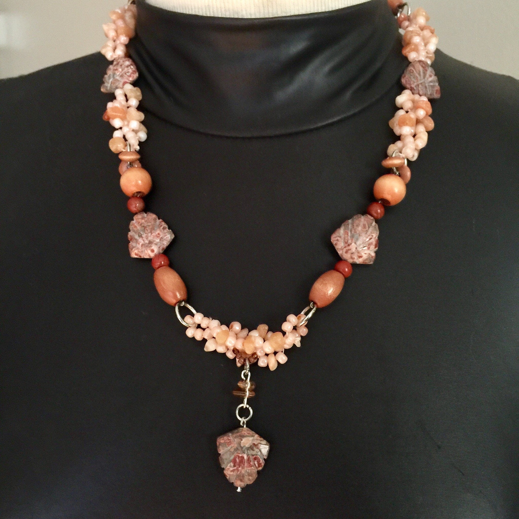 Poppy Jasper Beaded Necklace, Autumn Colors, Embellished Jewelry
