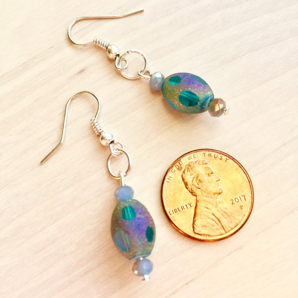 Iridescent Blue Dangle Earrings, Easter Egg Style