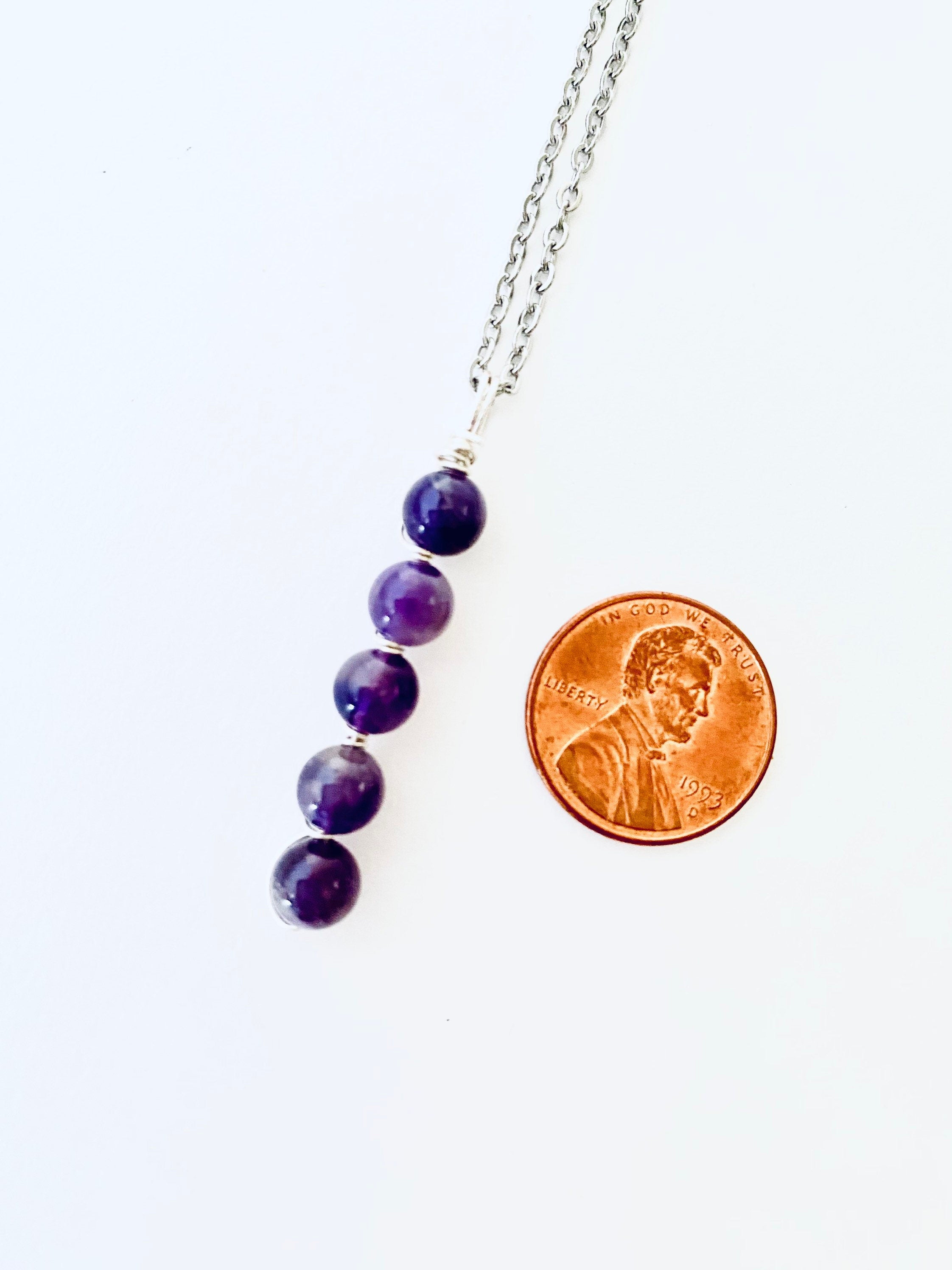 Amethyst Gemstone Necklace, Sterling Silver Wrapped, Spiritual Balance