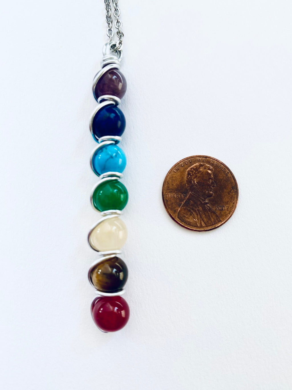 7 Chakra Gemstone Necklace, Spiritual Balance, Silver Plated Chain