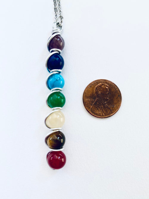 7 Chakra Gemstone Necklace, Spiritual Balance, Silver Plated Chain