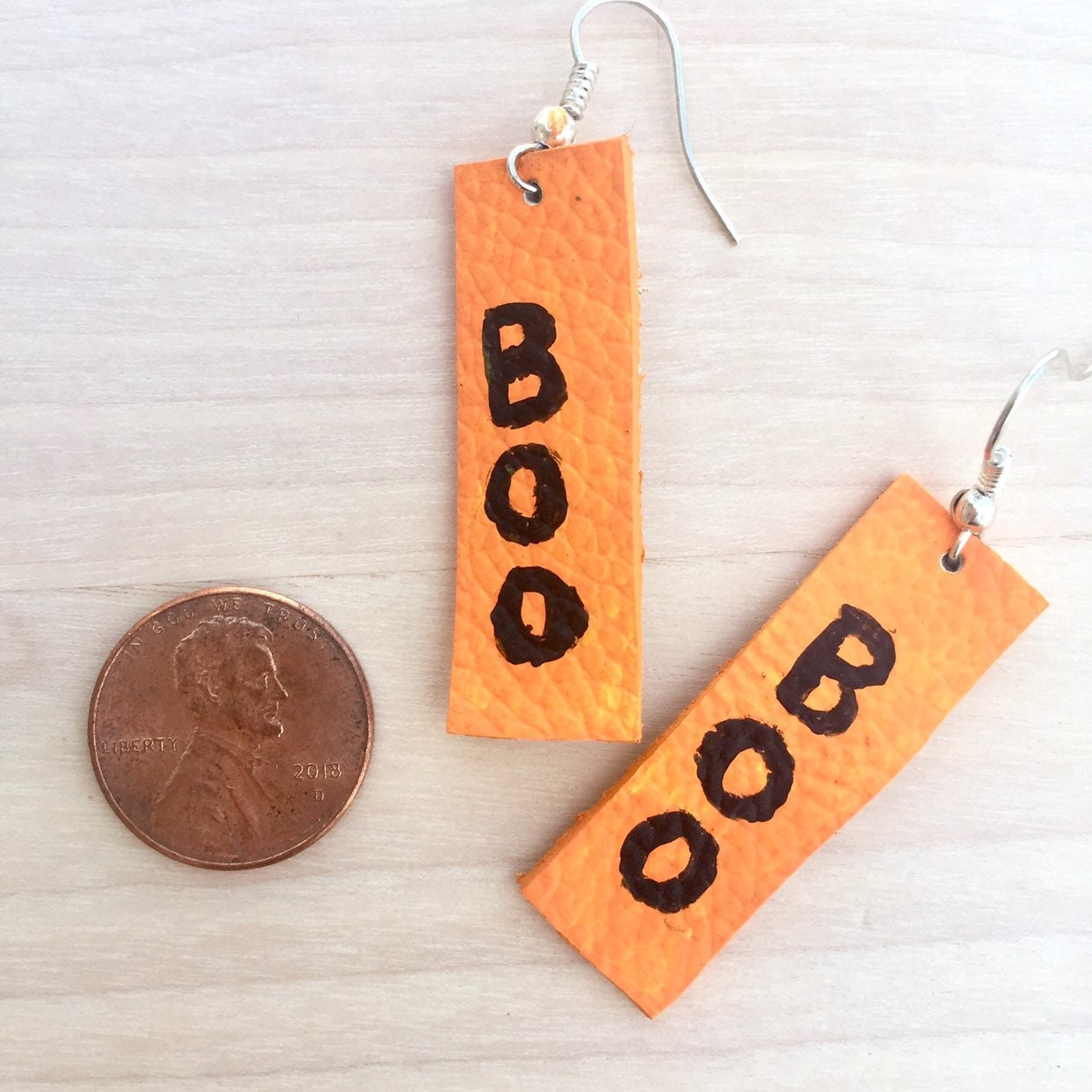 Halloween Leather Earrings, Hand-Painted 'Boo' Design, Spooky Chic