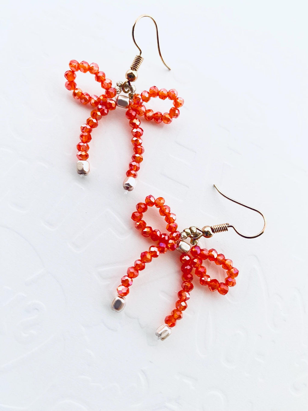 Halloween Crystal Bow Earrings, Orange Beaded Festive Jewelry