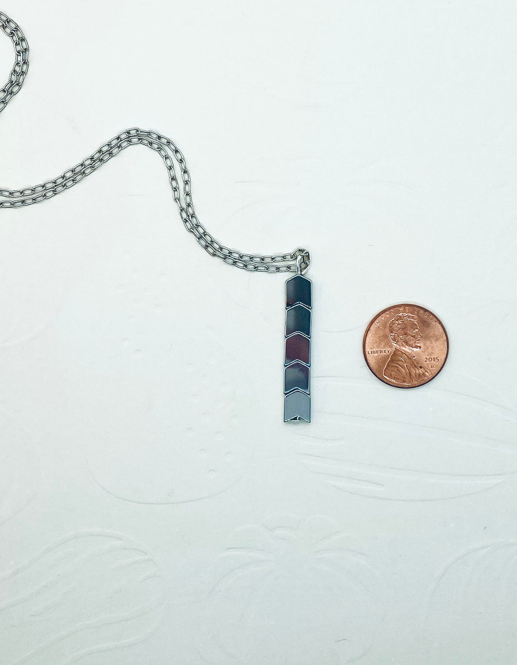 Hematite Pendant Necklace, Silver Plated Chain, Geometric Jewelry