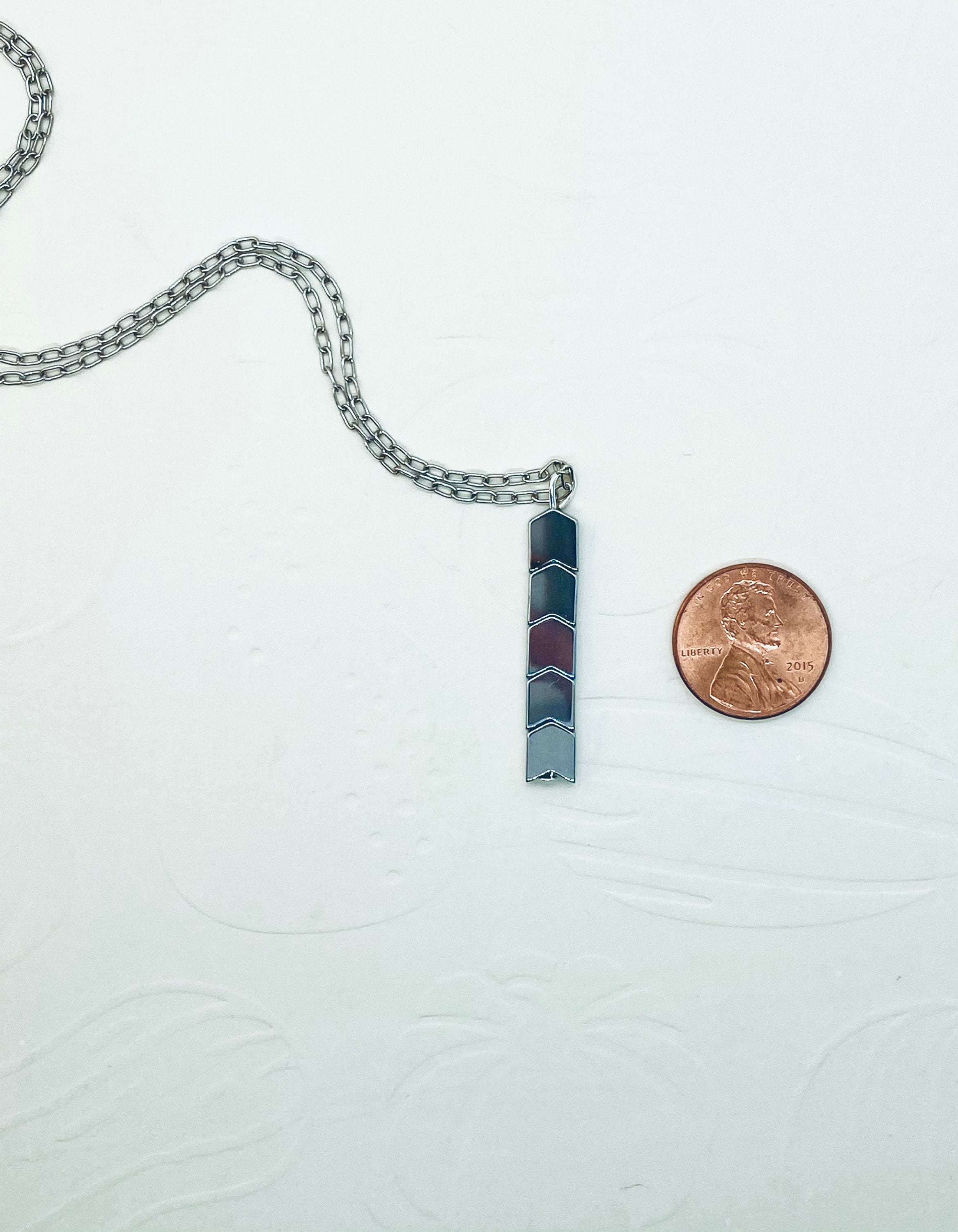 Hematite Pendant Necklace, Silver Plated Chain, Geometric Jewelry