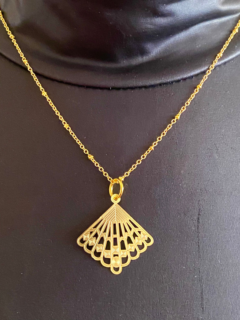 Gold Plated Filigree Fan Necklace, Elegant Gift for Her