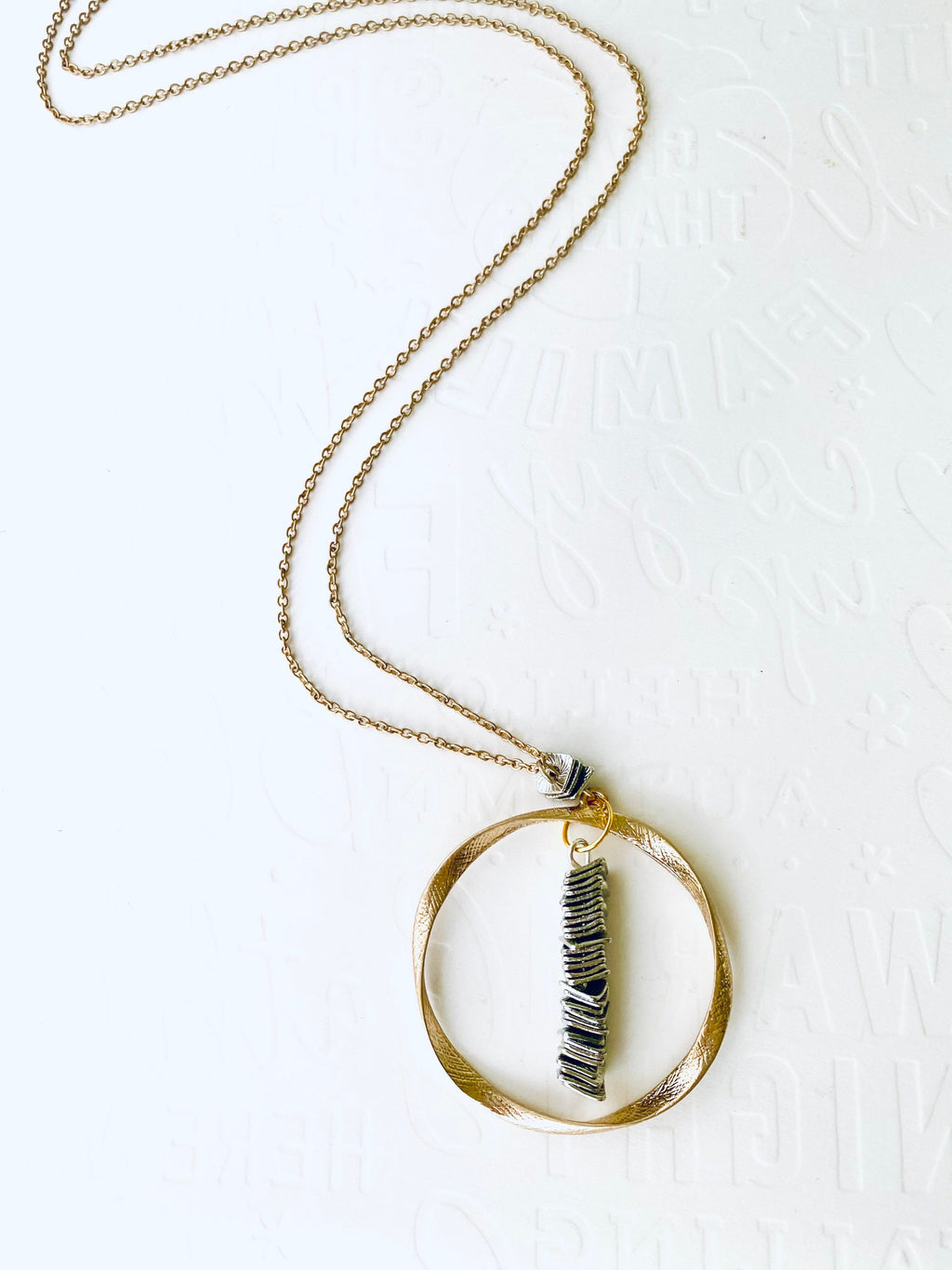 Gold Plated Circular Pendant Necklace with Silver Beads, 30 Inch
