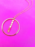 Gold Circular Pendant Necklace with Matte Hematite Beads, 30 Inch