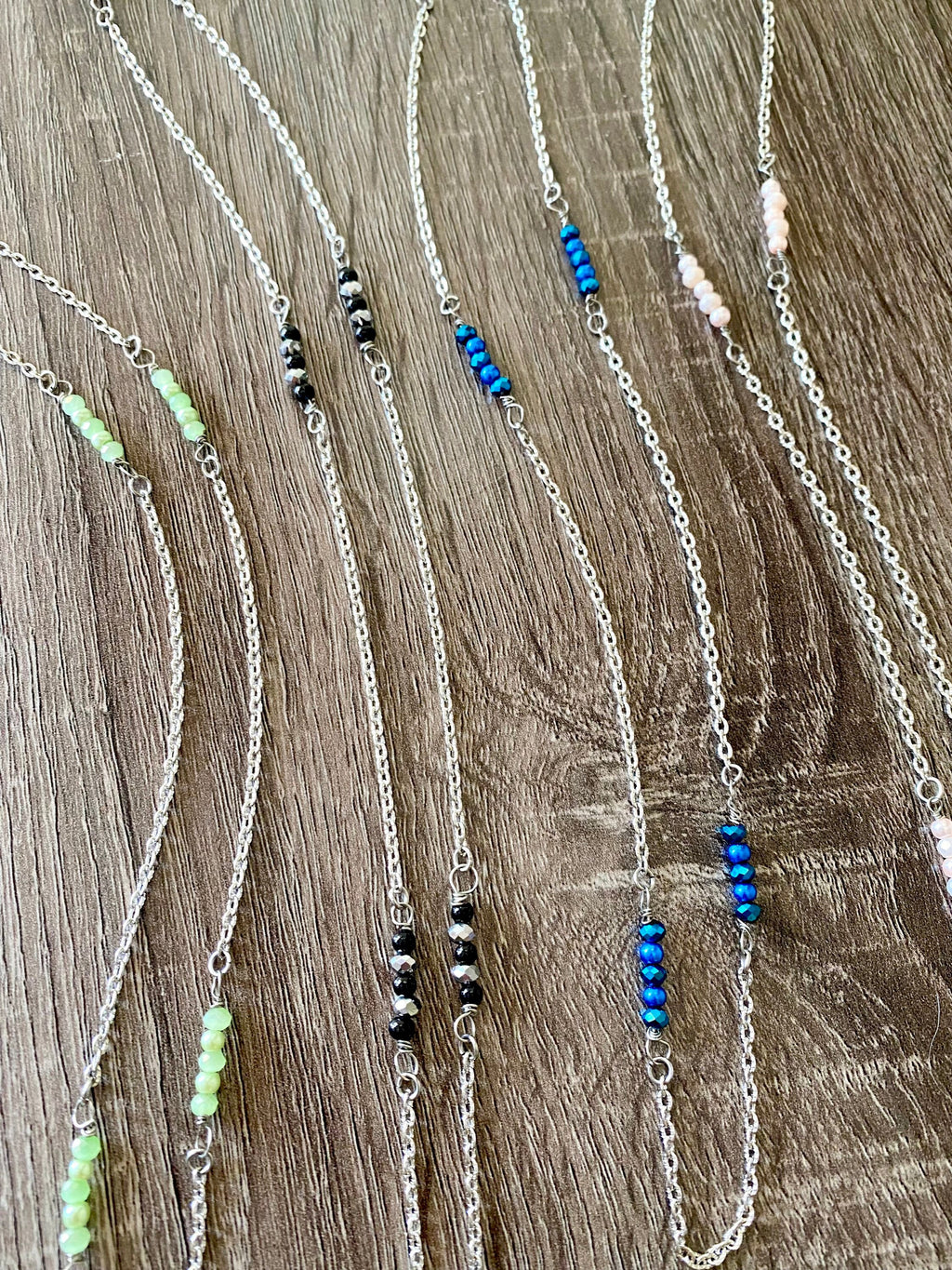 Crystal Rondelle Silver Plated Necklace, Dainty Beaded Chain, 30 Inch