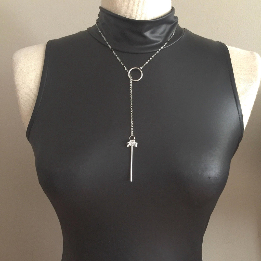 Crystal Lariat Necklace, Silver Chain, Chic Minimalist Jewelry