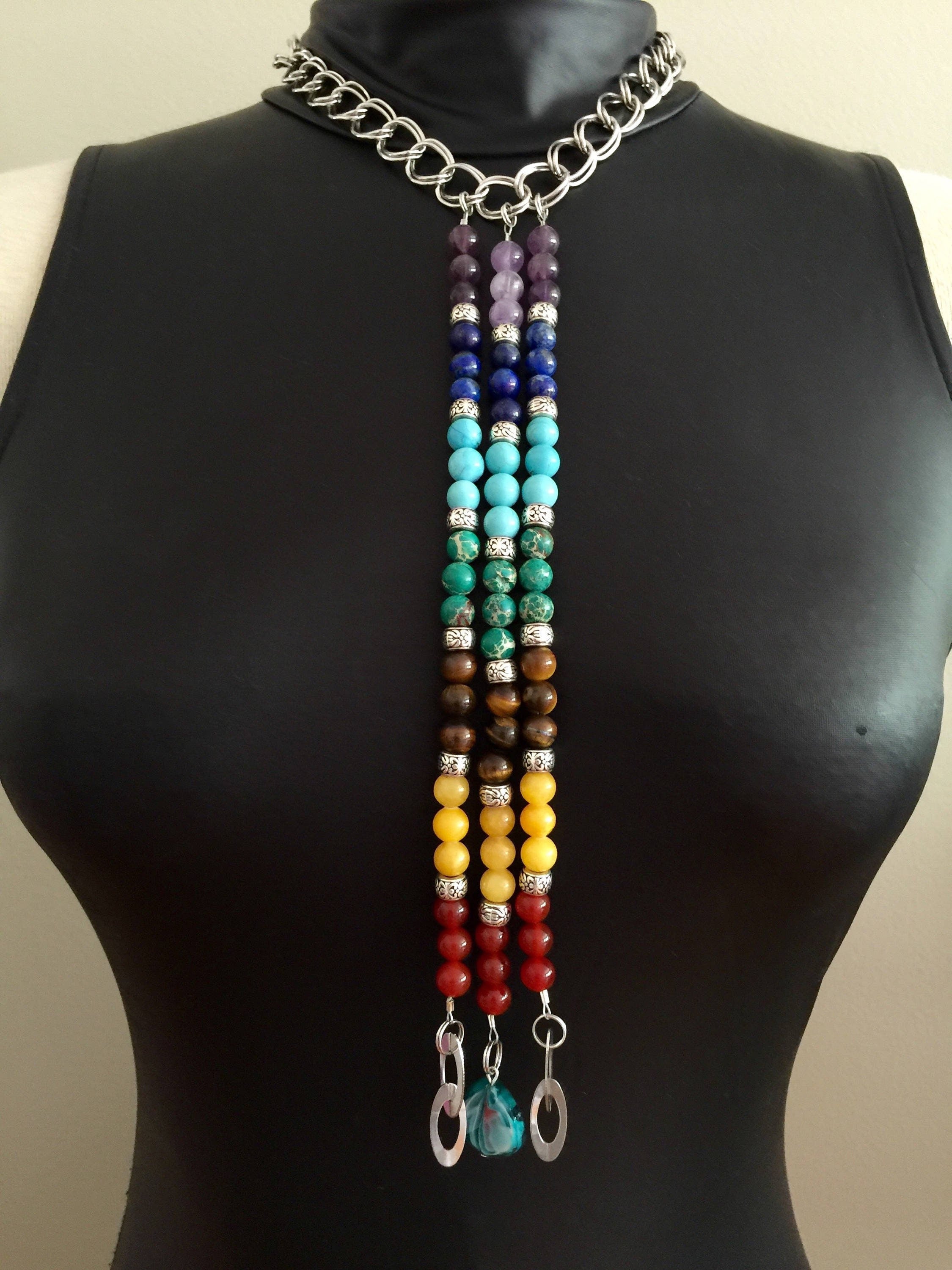 7 Chakra Necklace for Spiritual Balance, Gemstone Silver plated Necklace, Necklace with a meaning, Jewelry with a meaning, Healing jewelry