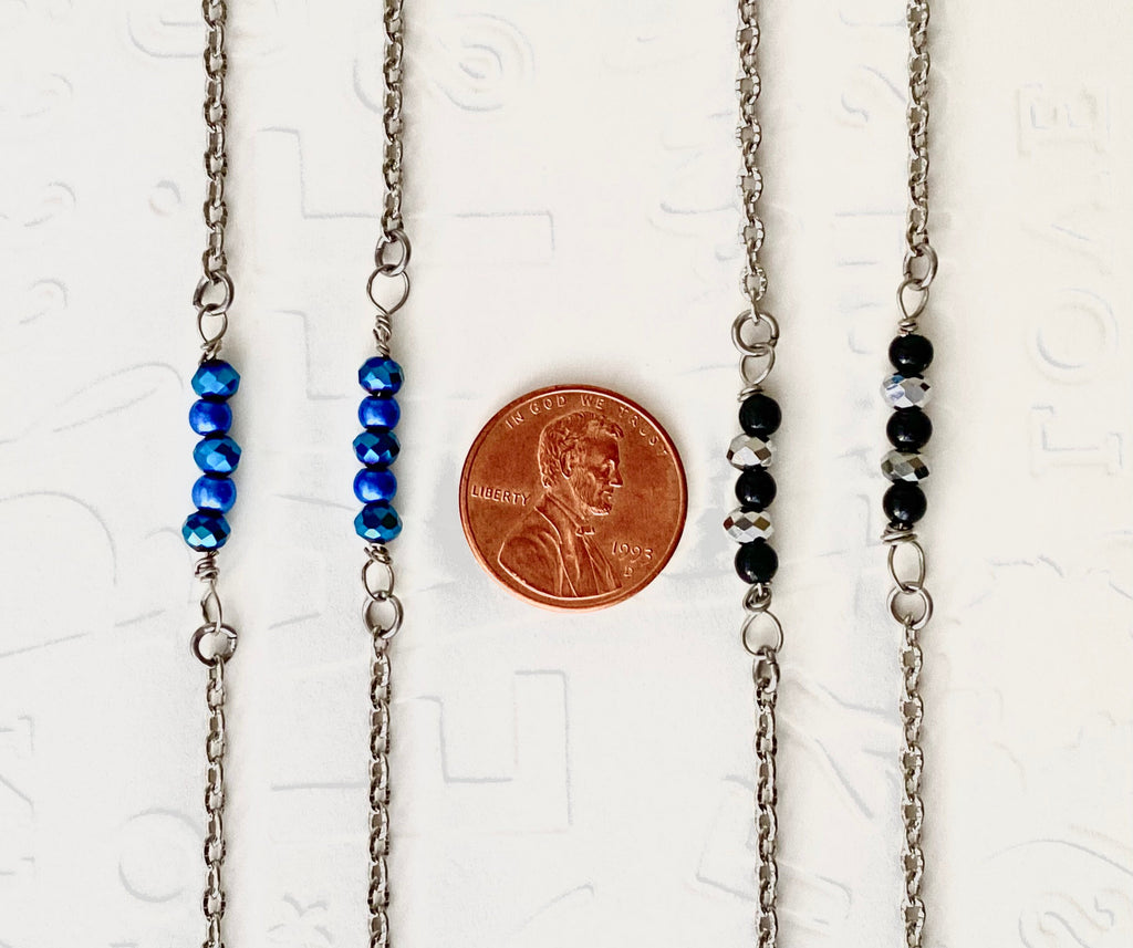 Crystal Rondelle Silver Plated Necklace, Dainty Beaded Chain, 30 Inch