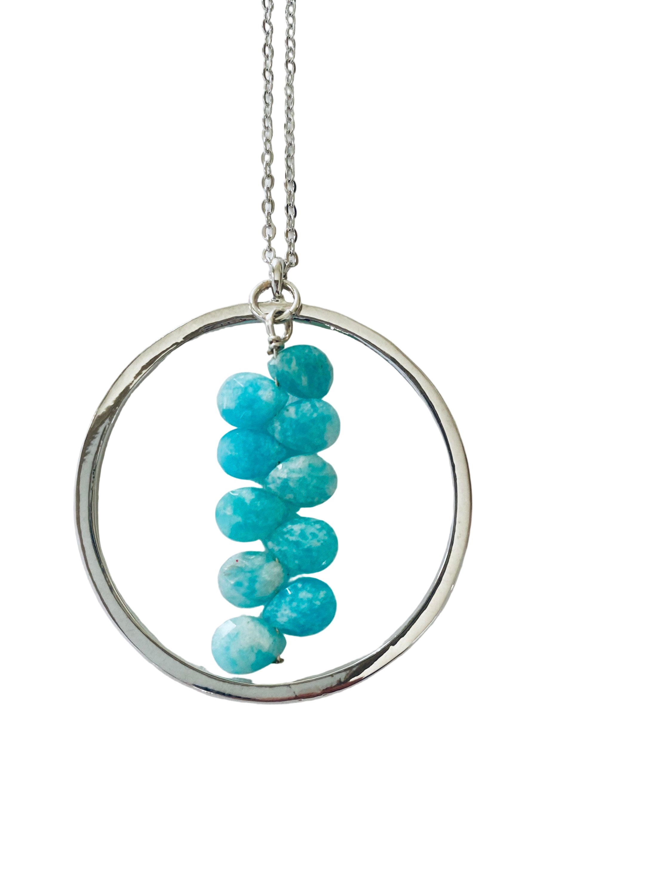 Amazonite Teardrop Gemstone Pendant Necklace, Silver Plated, 30 Inch