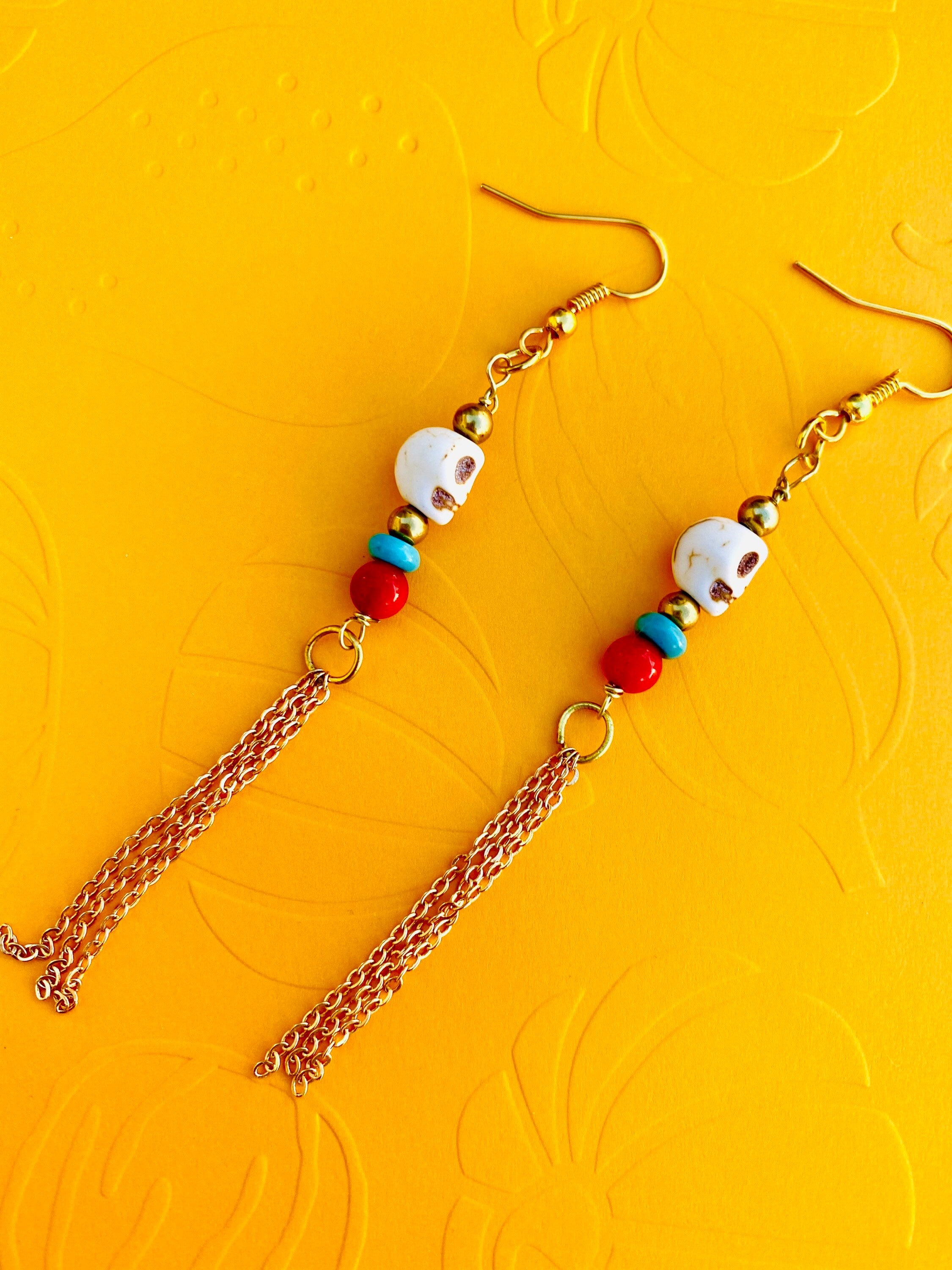 Day of the dead earrings, skull earrings, Halloween earrings, gifts for Halloween, gifts for day of the dead, gifts for fun, gold plated