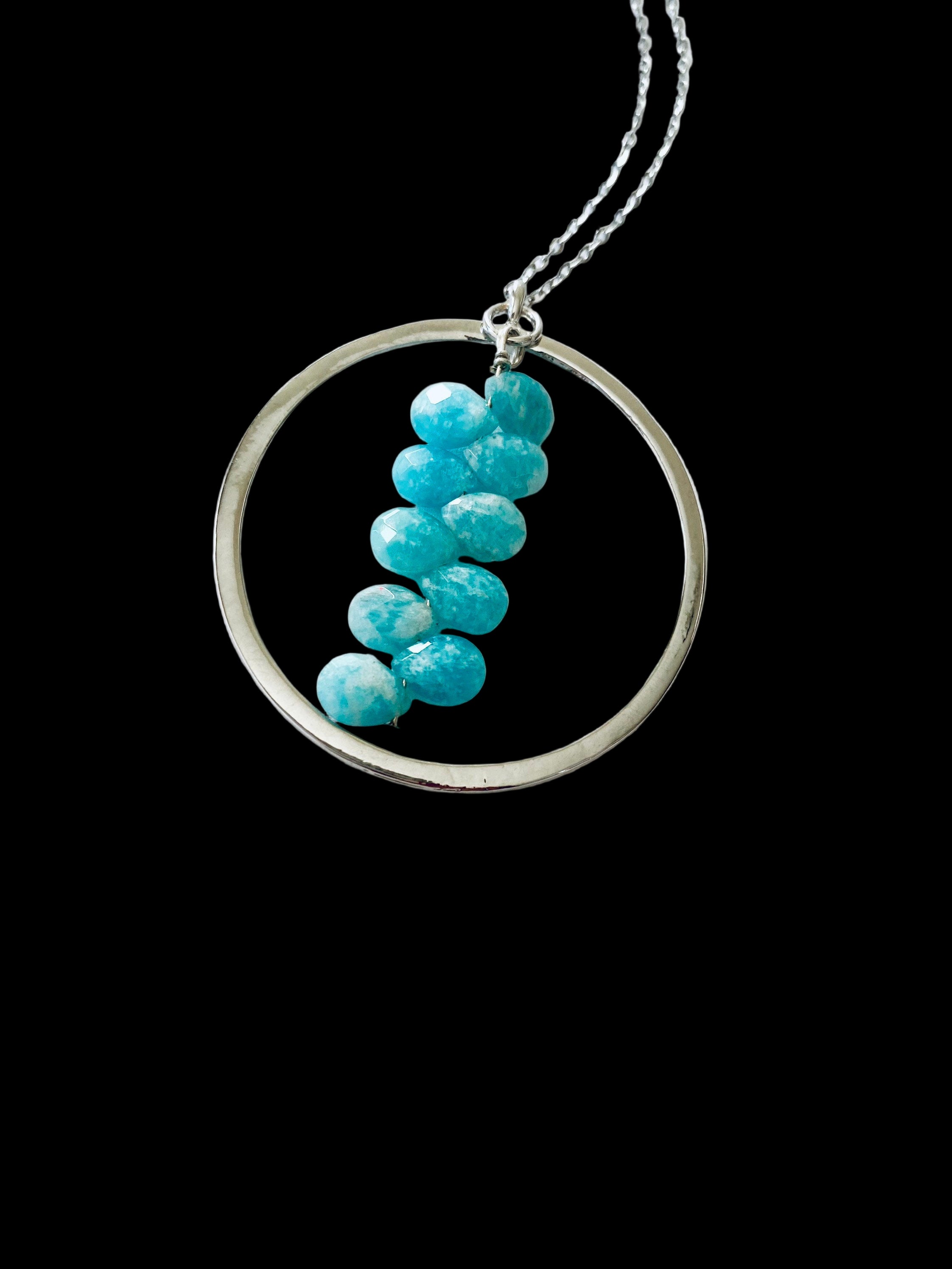 Amazonite Teardrop Gemstone Pendant Necklace, Silver Plated, 30 Inch