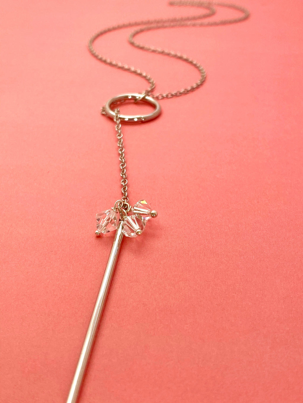 Crystal Lariat Necklace, Silver Chain, Chic Minimalist Jewelry