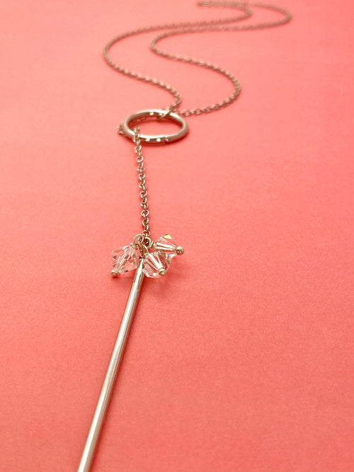 Crystal Lariat Necklace, Silver Chain, Chic Minimalist Jewelry