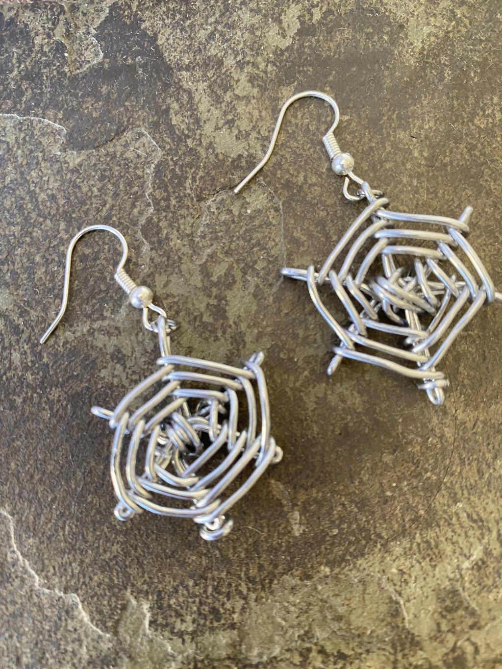 Handmade Silver Plated Spider Web Halloween Earrings