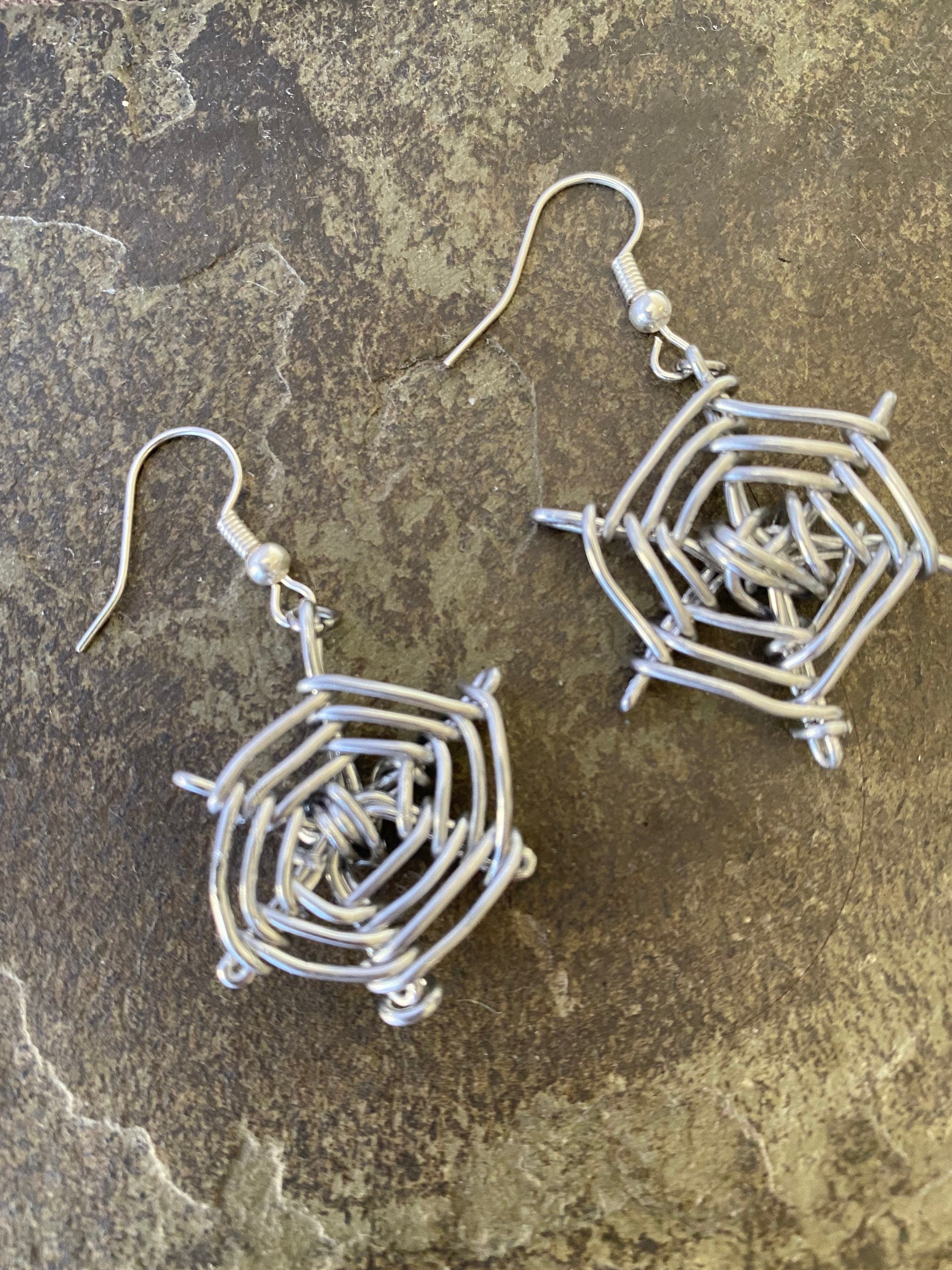 Handmade Silver Plated Spider Web Halloween Earrings
