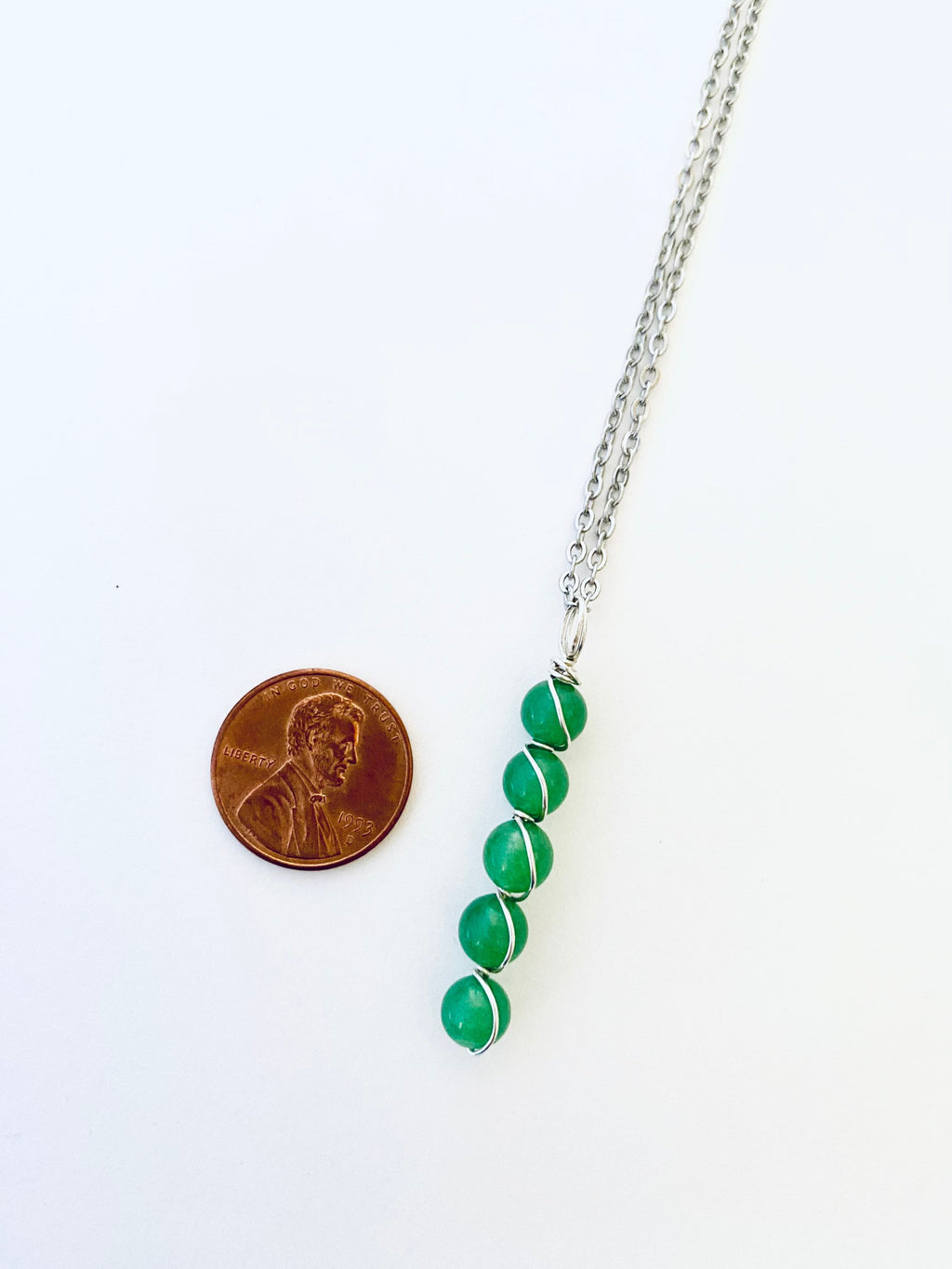 Green Jade Gemstone Necklace, Sterling Silver Wire Wrapped, Spiritual Jewelry